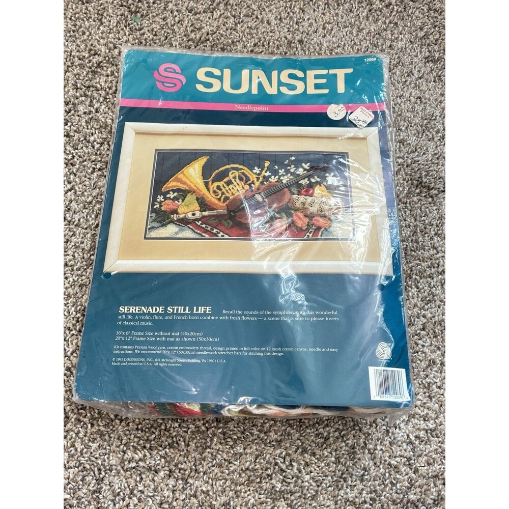 Sunset 1991 NOS Needlepoint Crafts Serenade Still Life Unopened 16x 8